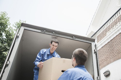 Moving van and boxes outside a West London home