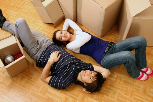 Moving boxes and household items prepared for transport in West London